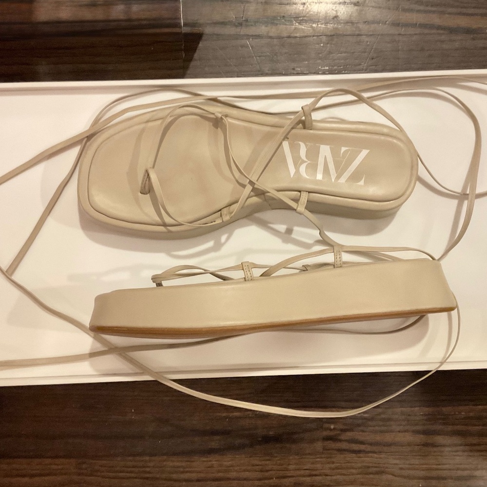Zara Ankle Wrap Platform Sandals Size 9 NWOT - Picture 7 of 8